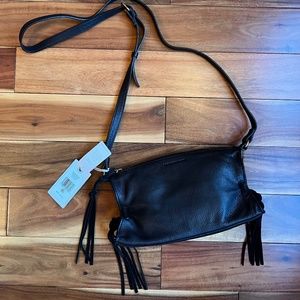 Lucky Brand Erma Black  Leather Crossbody Fringe Bag Purse NWT